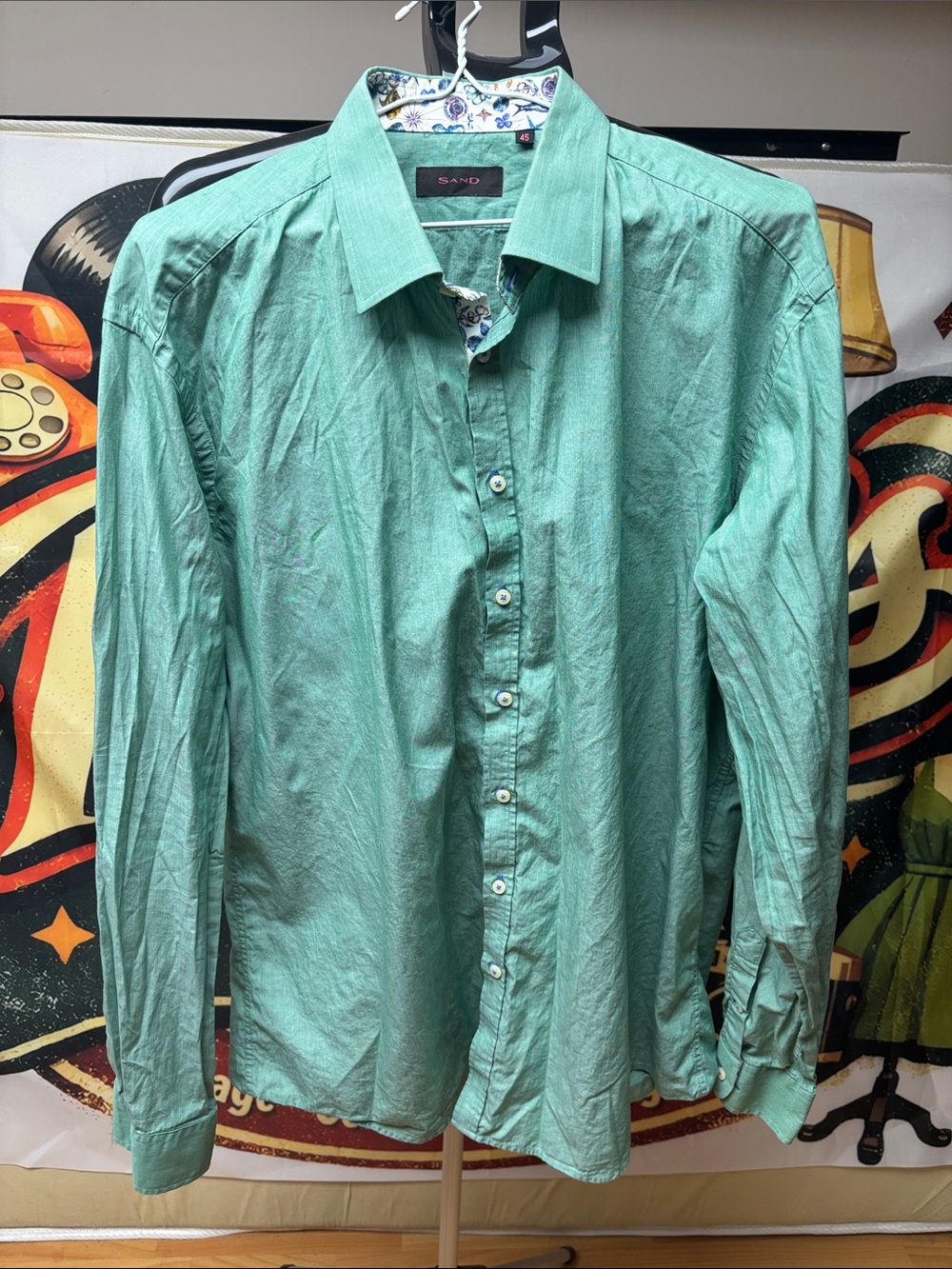 SAND Men's Seafoam Green Long-Sleeve Button-Up Shirt